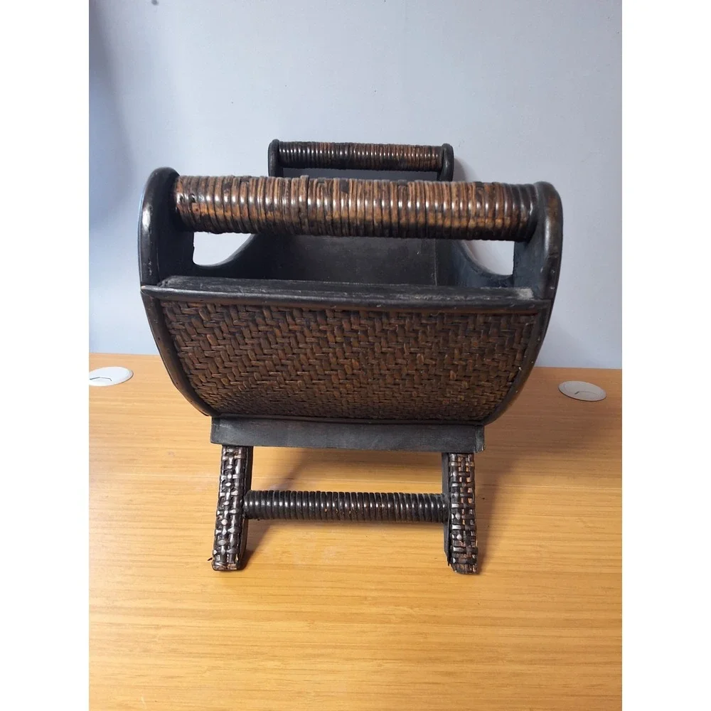 Vintage Wooden Sleigh Style Basket Cachepot Used To Holder Potted Plants